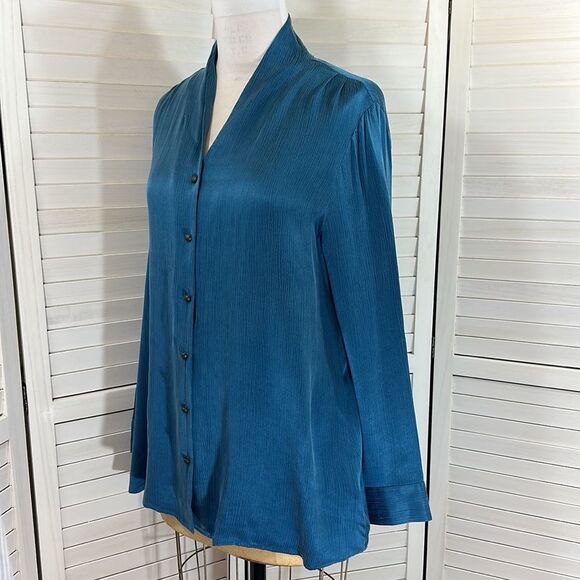 Soft Surroundings XL Shirt Blouse Roxanna Cupro Ink Blue NWT - Picture 5 of 13